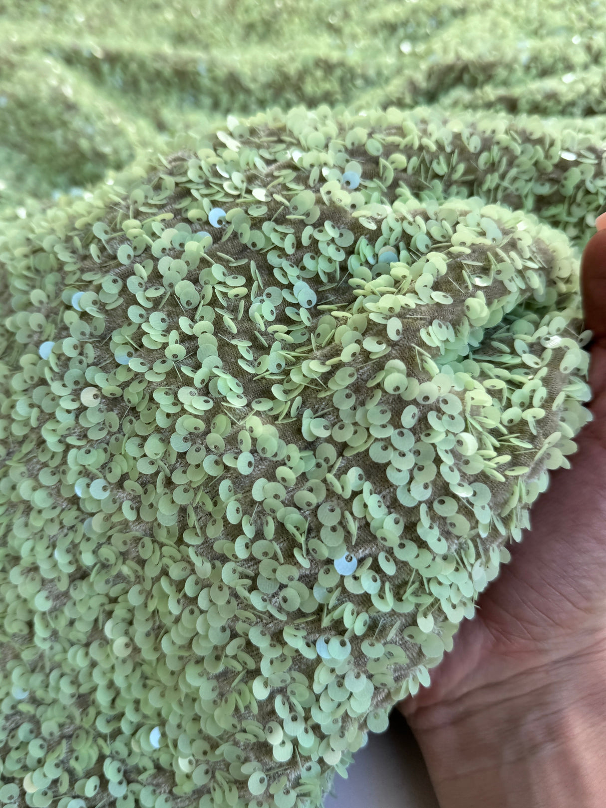 Stretch Sequin on Velvet Pistachio Green