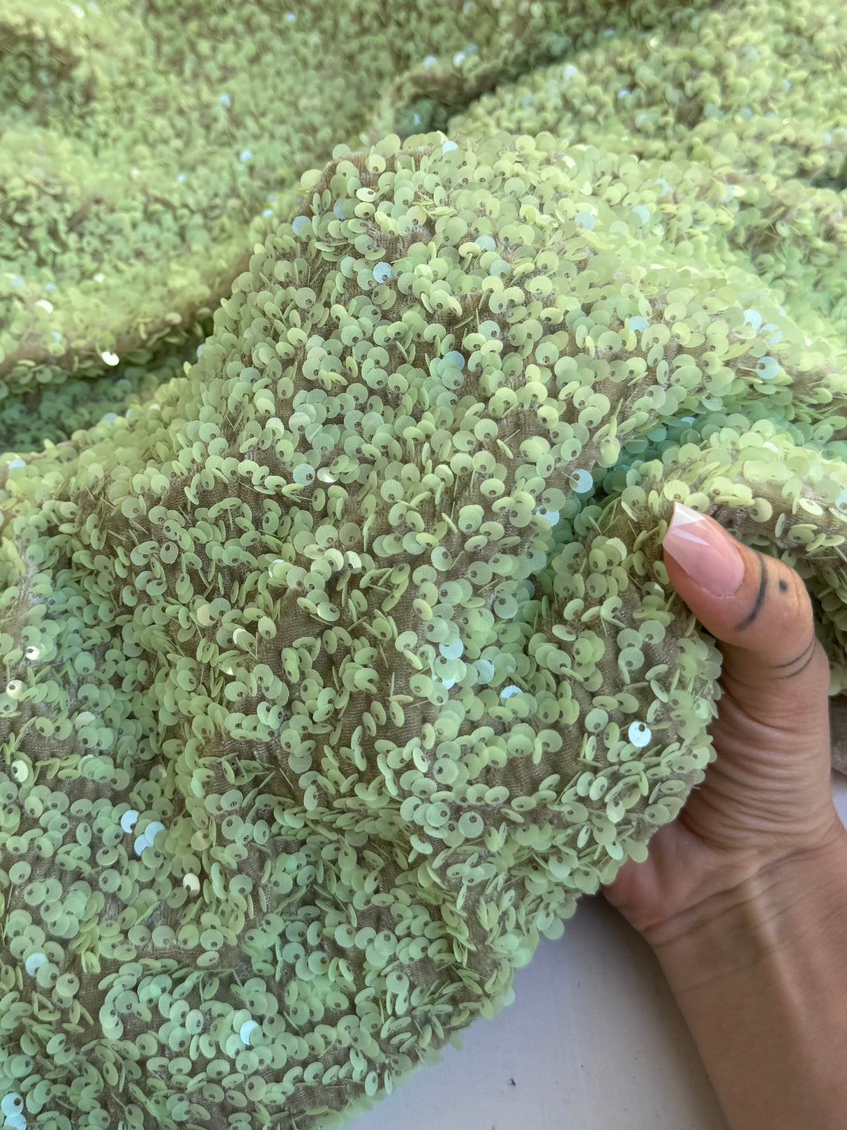 Stretch Sequin on Velvet Pistachio Green