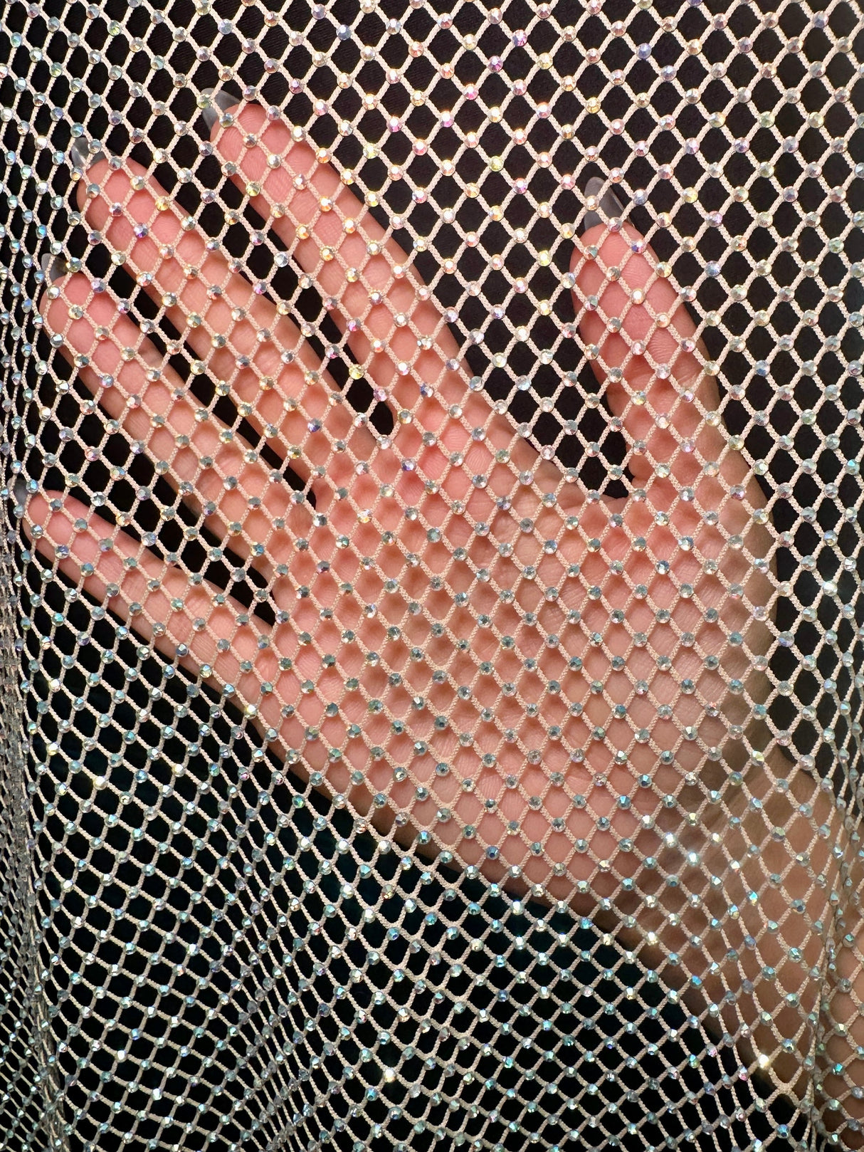 Rhinestone Diamond Fishnet Mesh Champagne