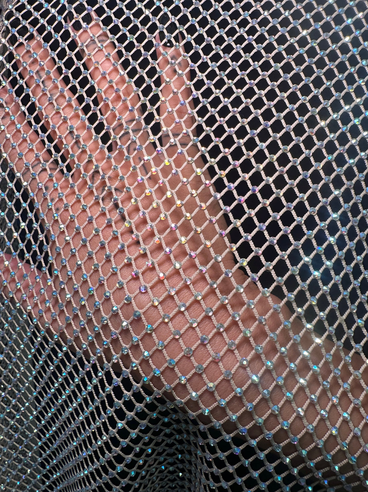 Rhinestone Diamond Fishnet Mesh Champagne