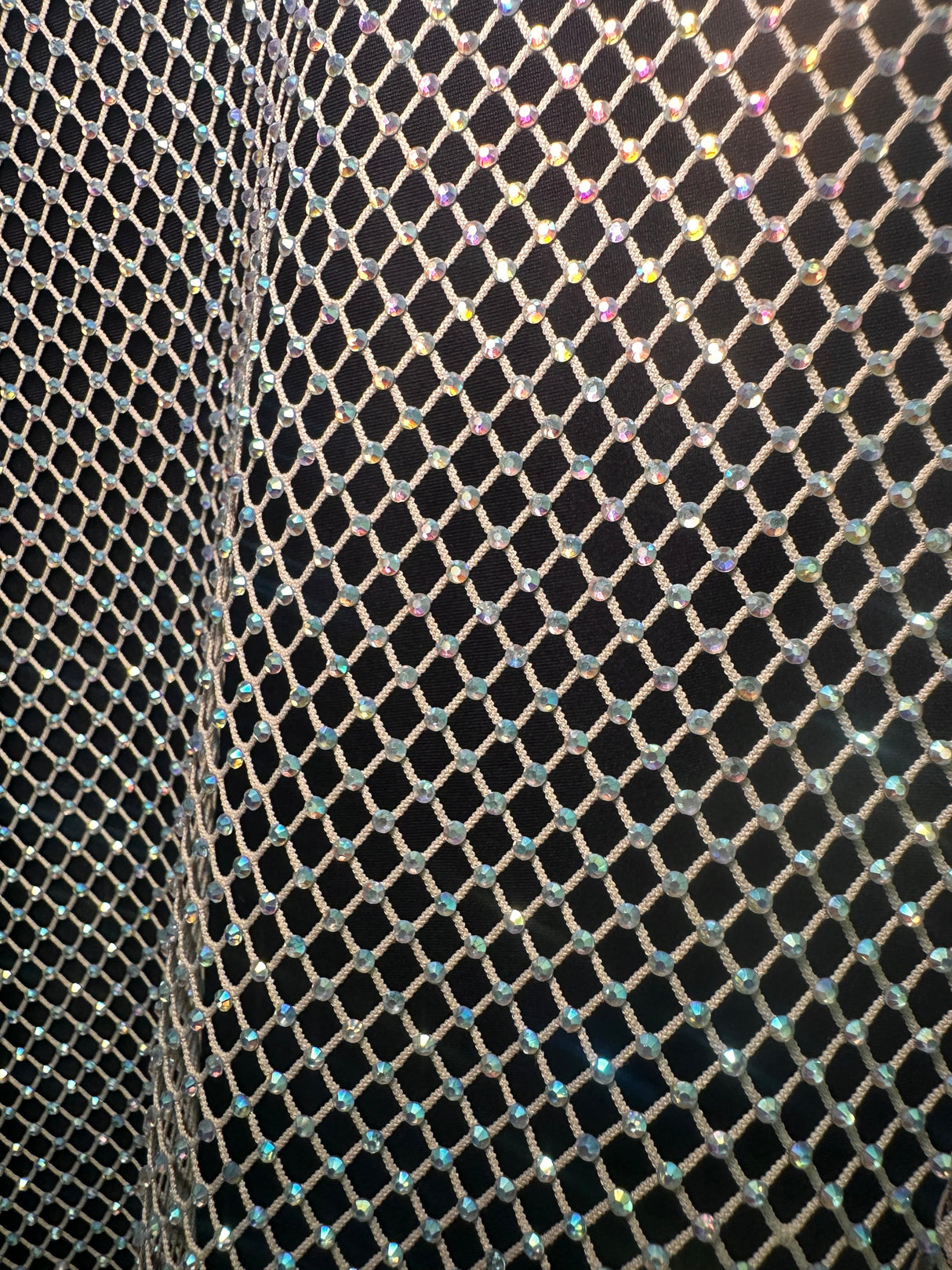Rhinestone Diamond Fishnet Mesh Champagne