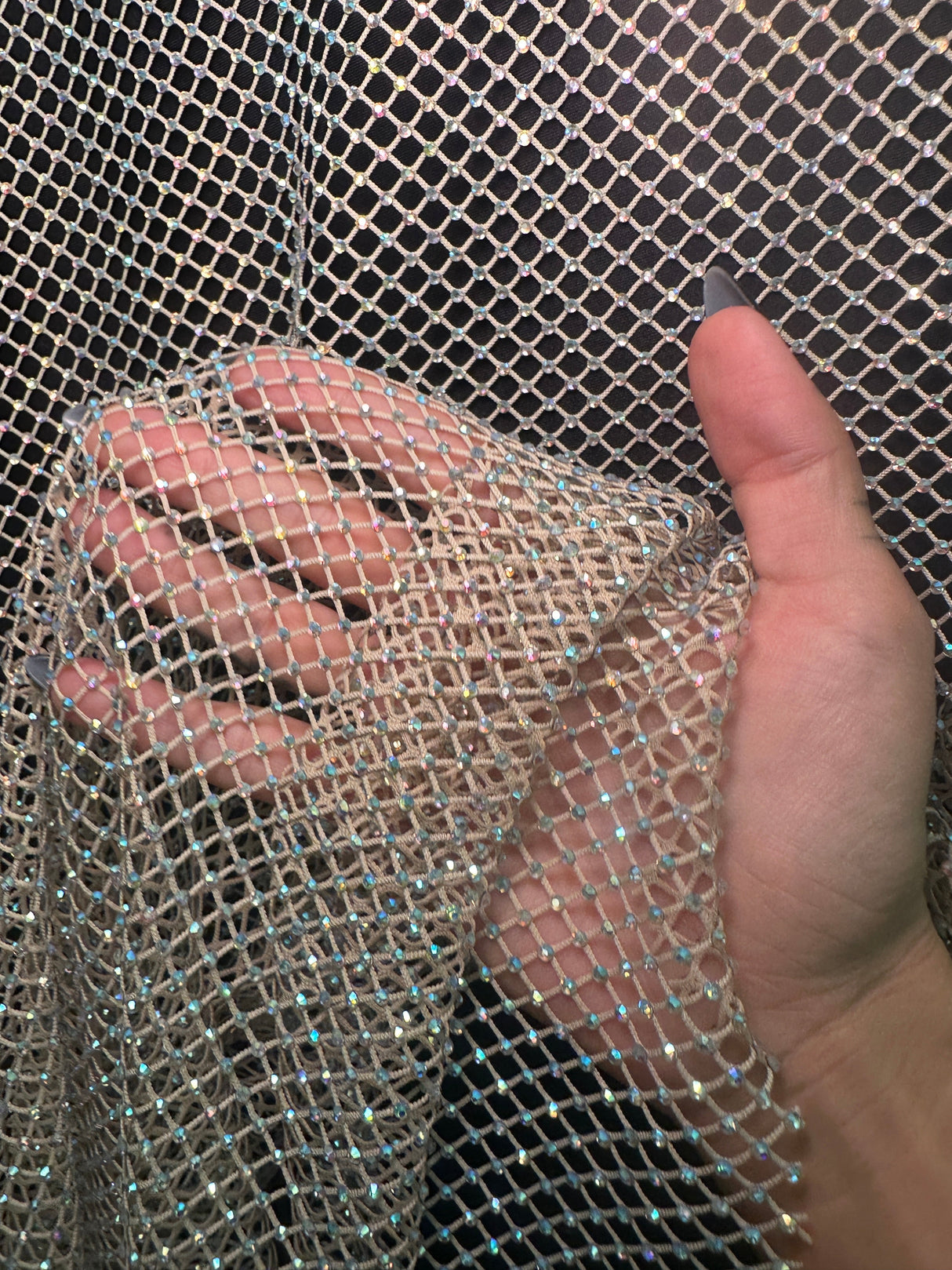 Rhinestone Diamond Fishnet Mesh Champagne