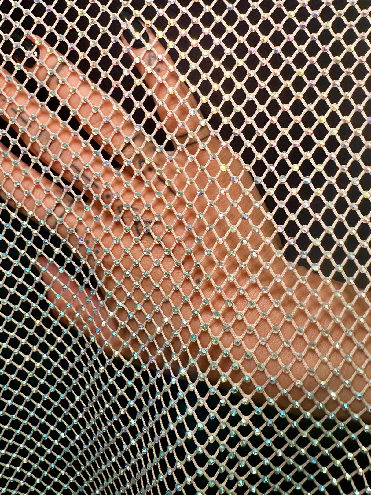 Rhinestone Diamond Fishnet Mesh Champagne