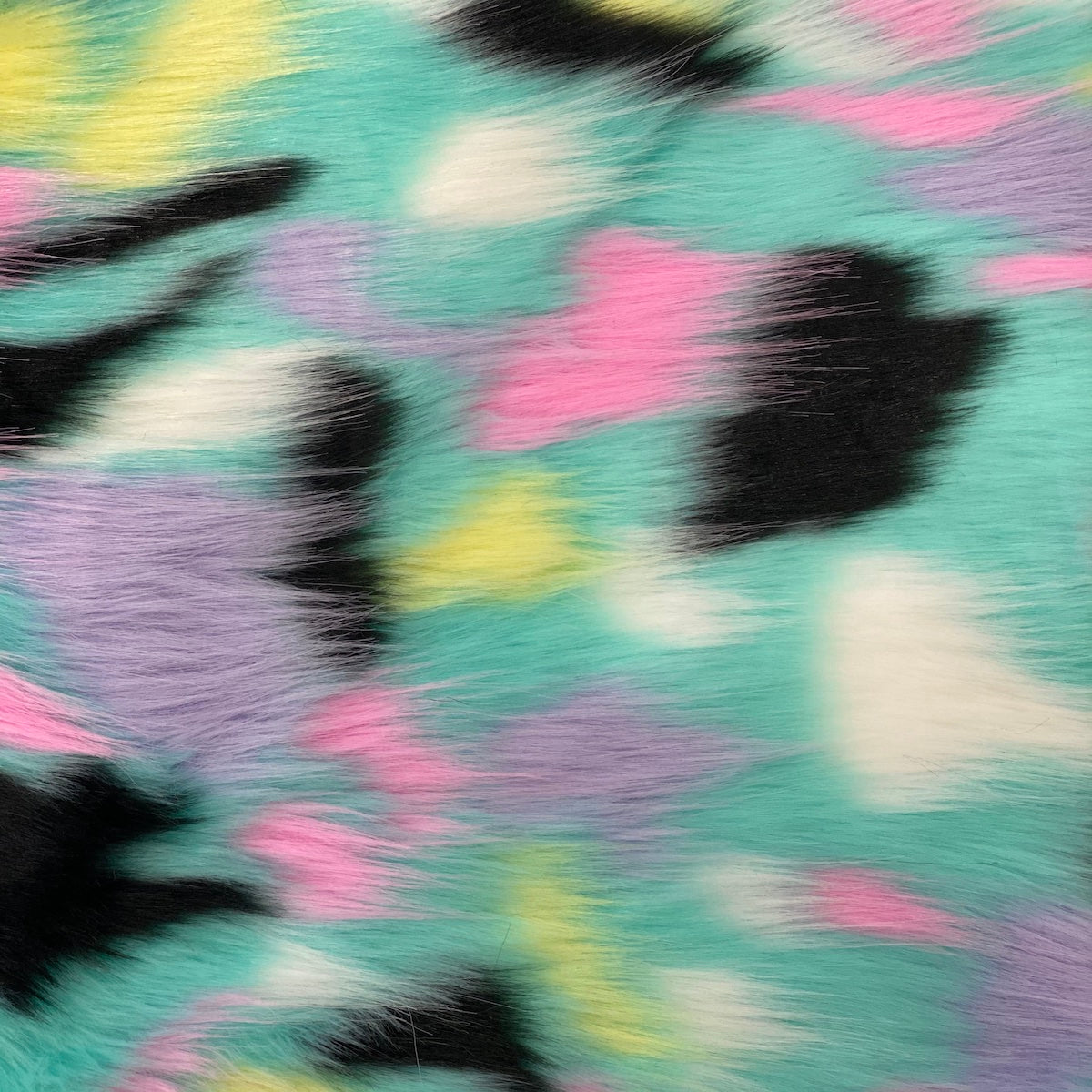 Faux Fur Fabric Pastel Rainbow Patchwork