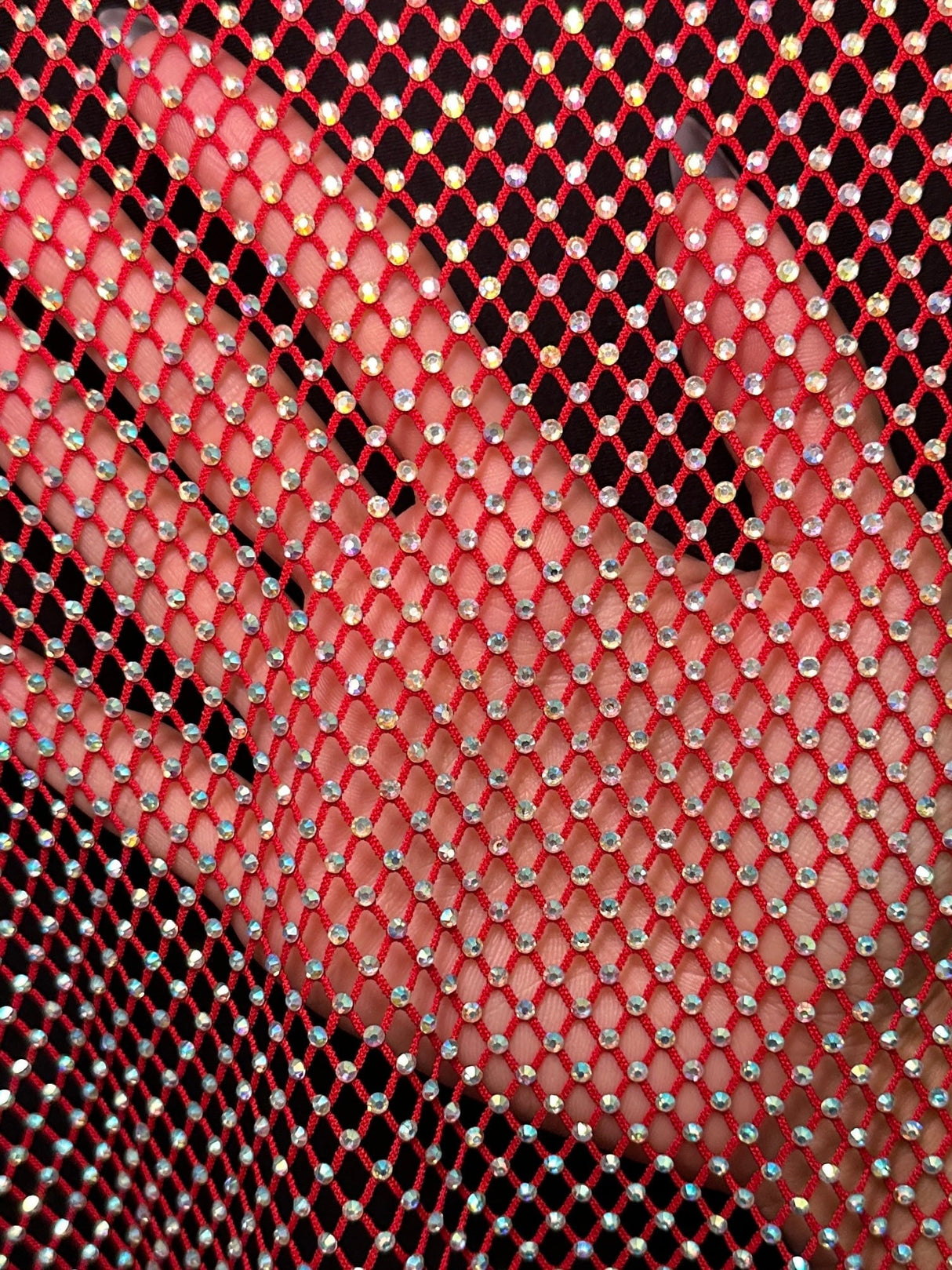 Rhinestone Fishnet Mesh Red