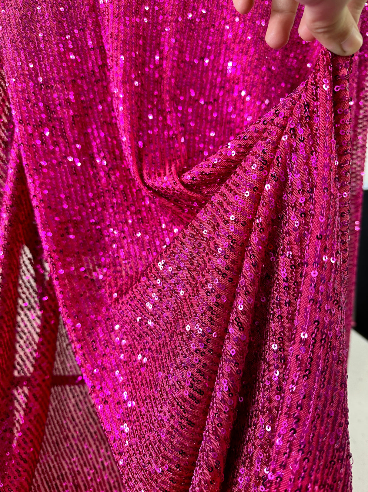 Stretch Sequin on Mesh Fuchsia