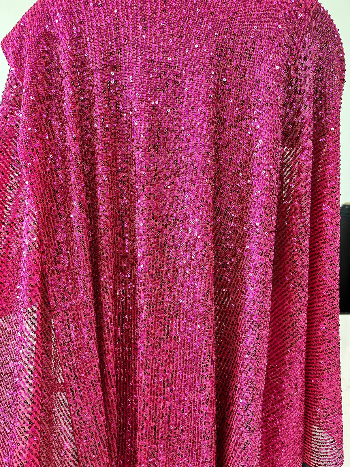 Stretch Sequin on Mesh Fuchsia