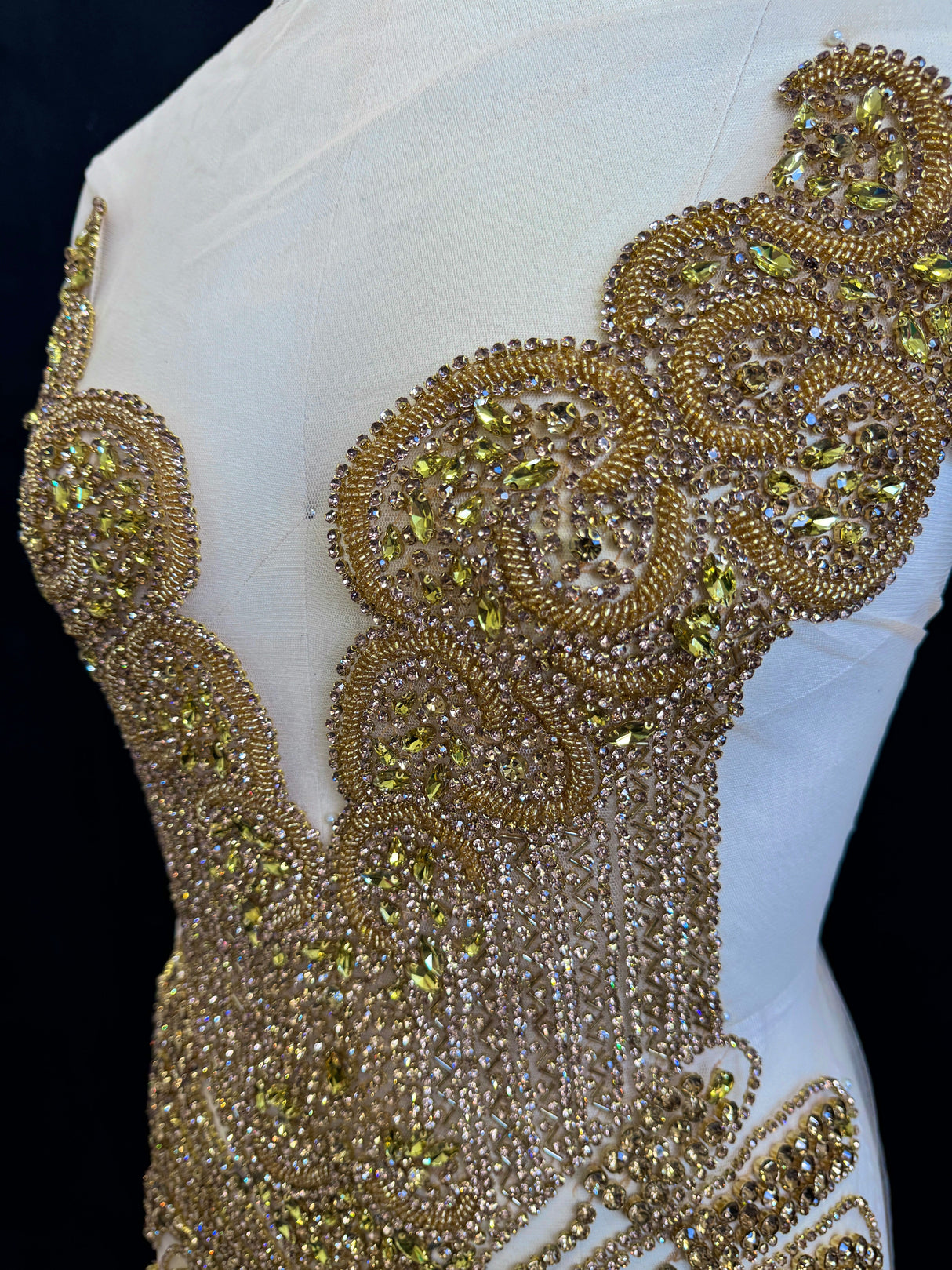 Gold Rhinestone Bodice Applique