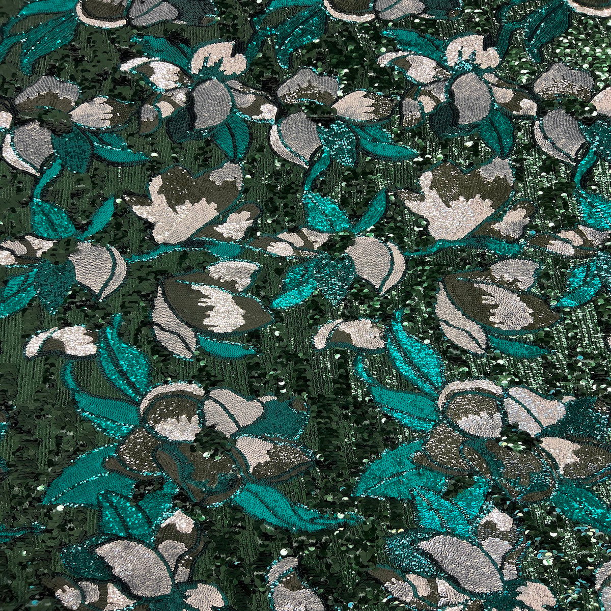 Stretch Sequins Floral Fabric Multicolor