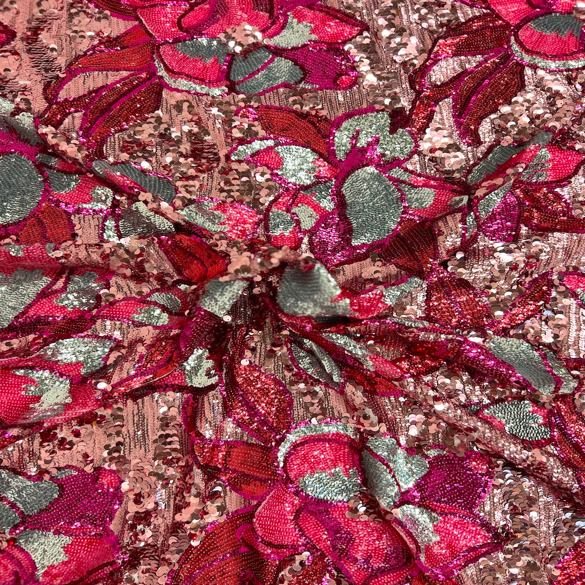 Stretch Sequins Floral Fabric Multicolor