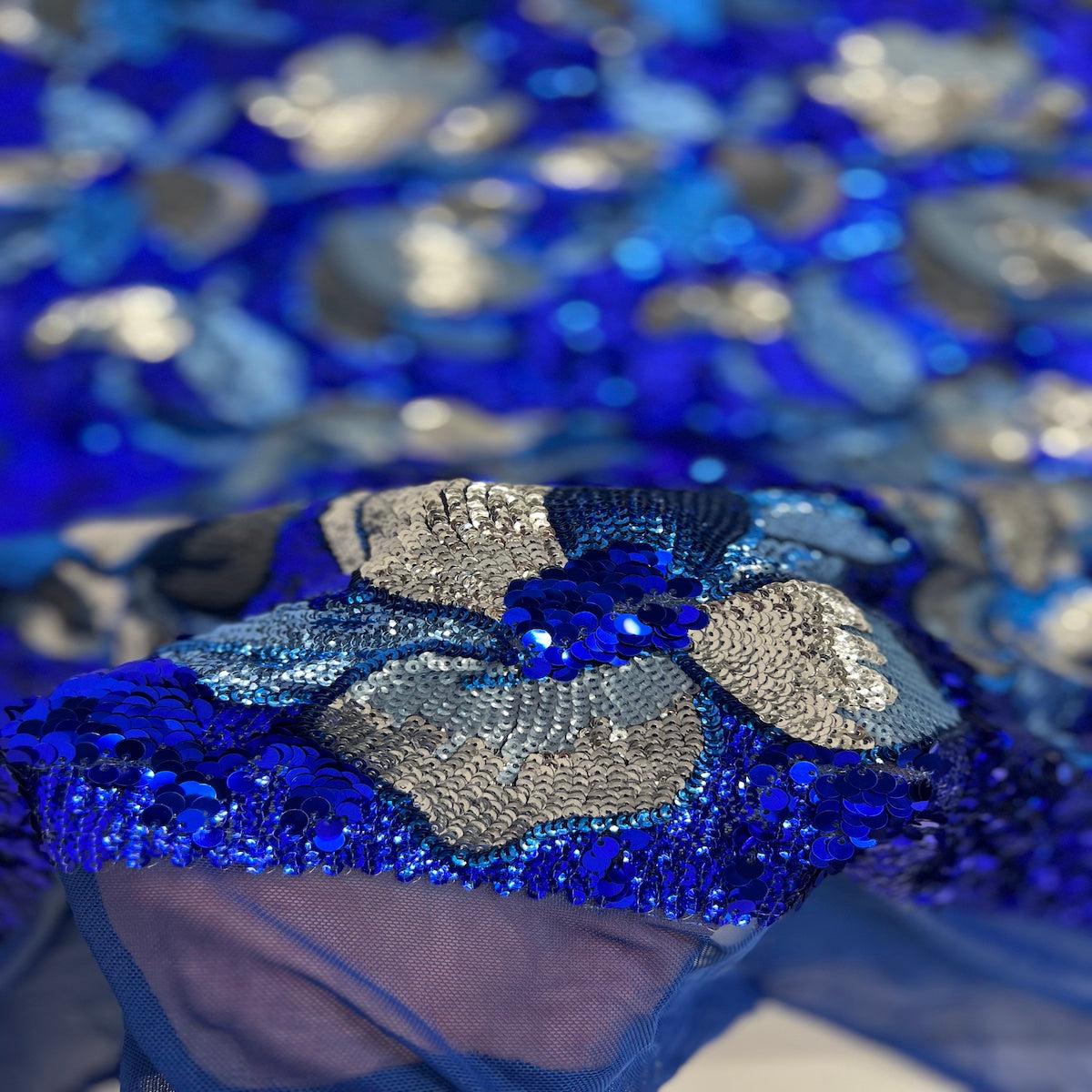 Stretch Sequins Floral Fabric Multicolor
