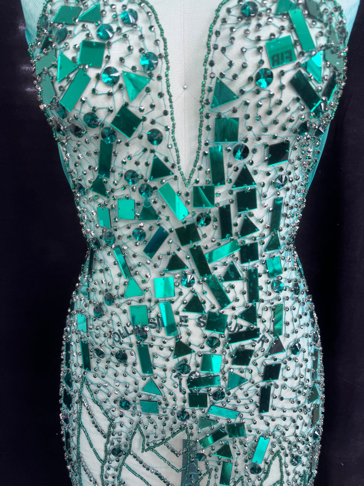 Rhinestone Bodice Appliqué Emerald Green