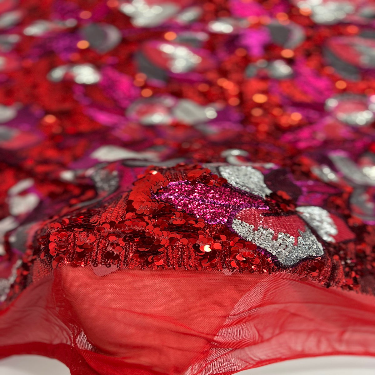 Stretch Sequins Floral Fabric Multicolor