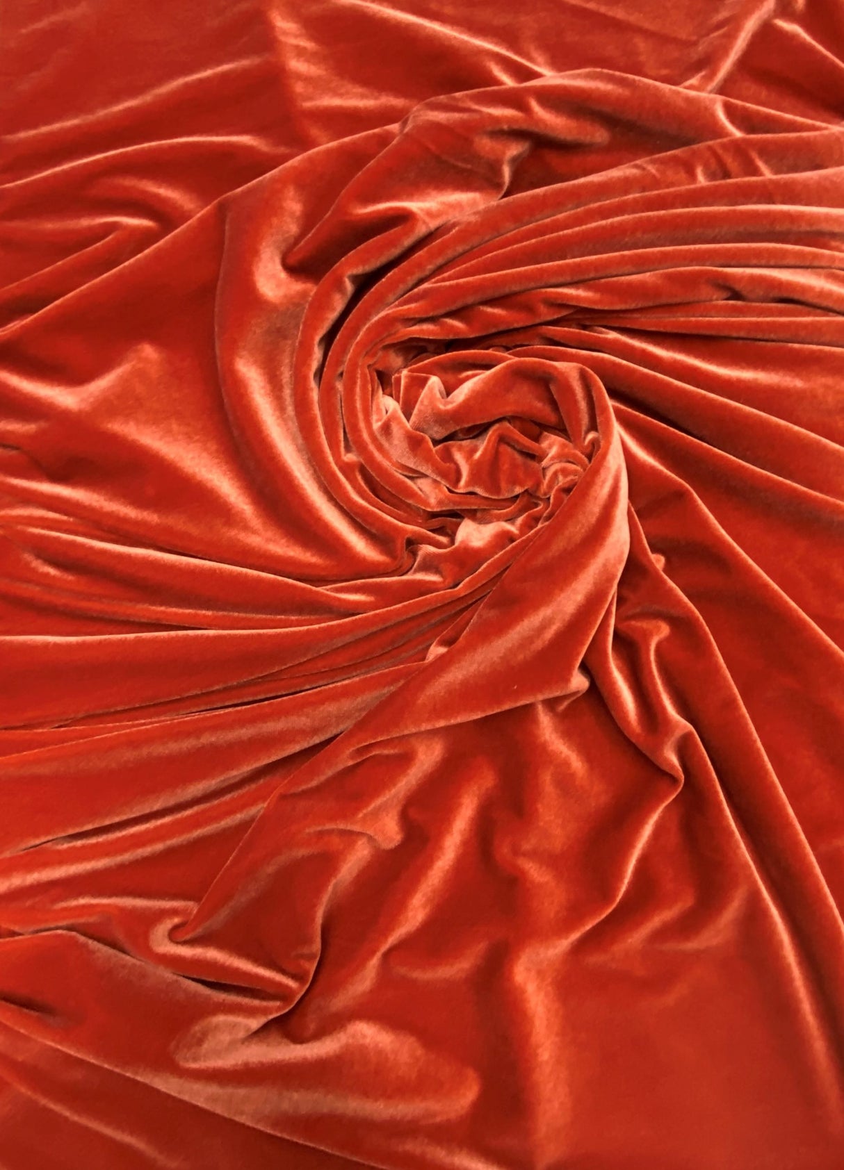 Rust Stretch Velvet Fabric - Rust, 58"-60" Width
