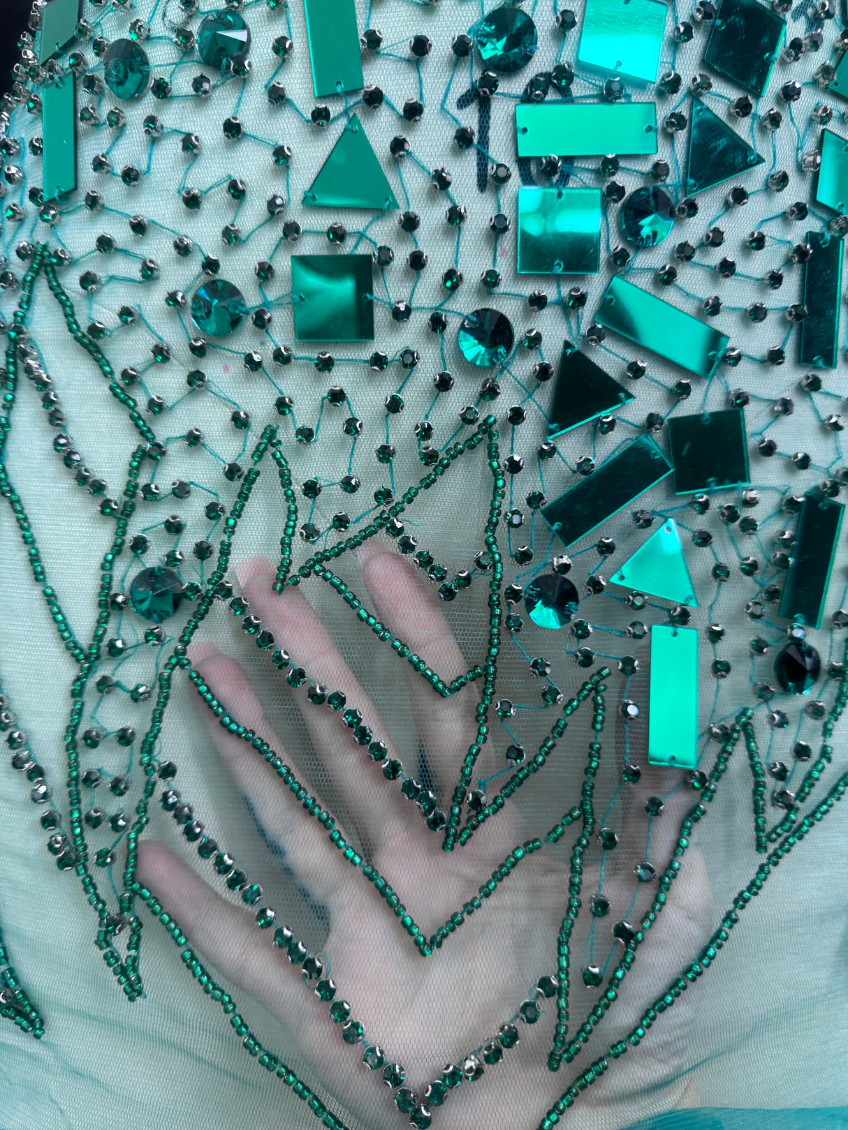 Rhinestone Bodice Appliqué Emerald Green