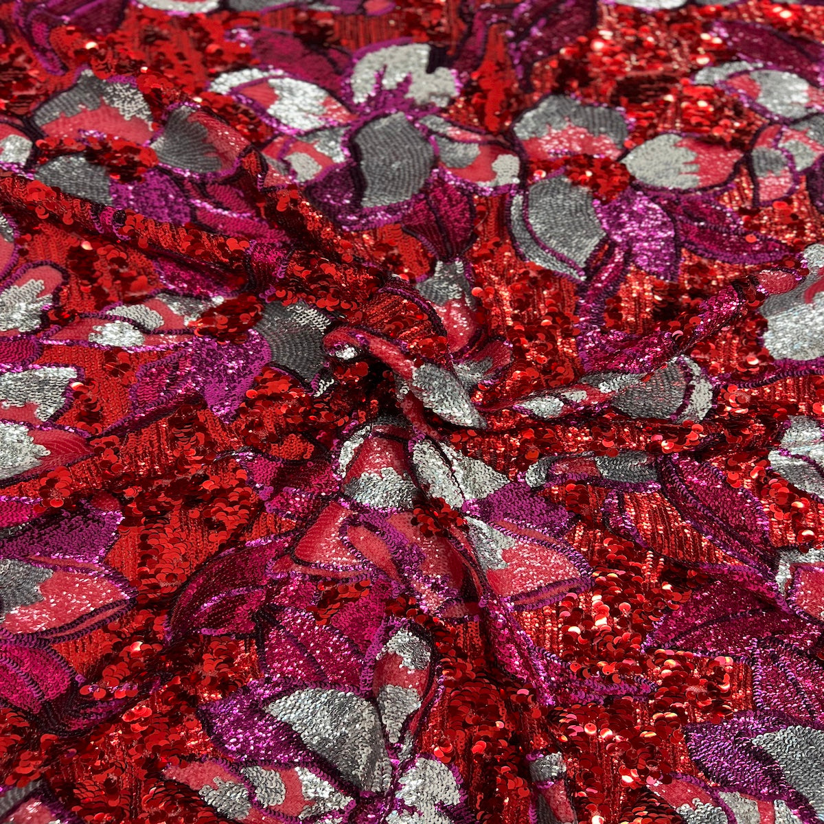 Stretch Sequins Floral Fabric Multicolor