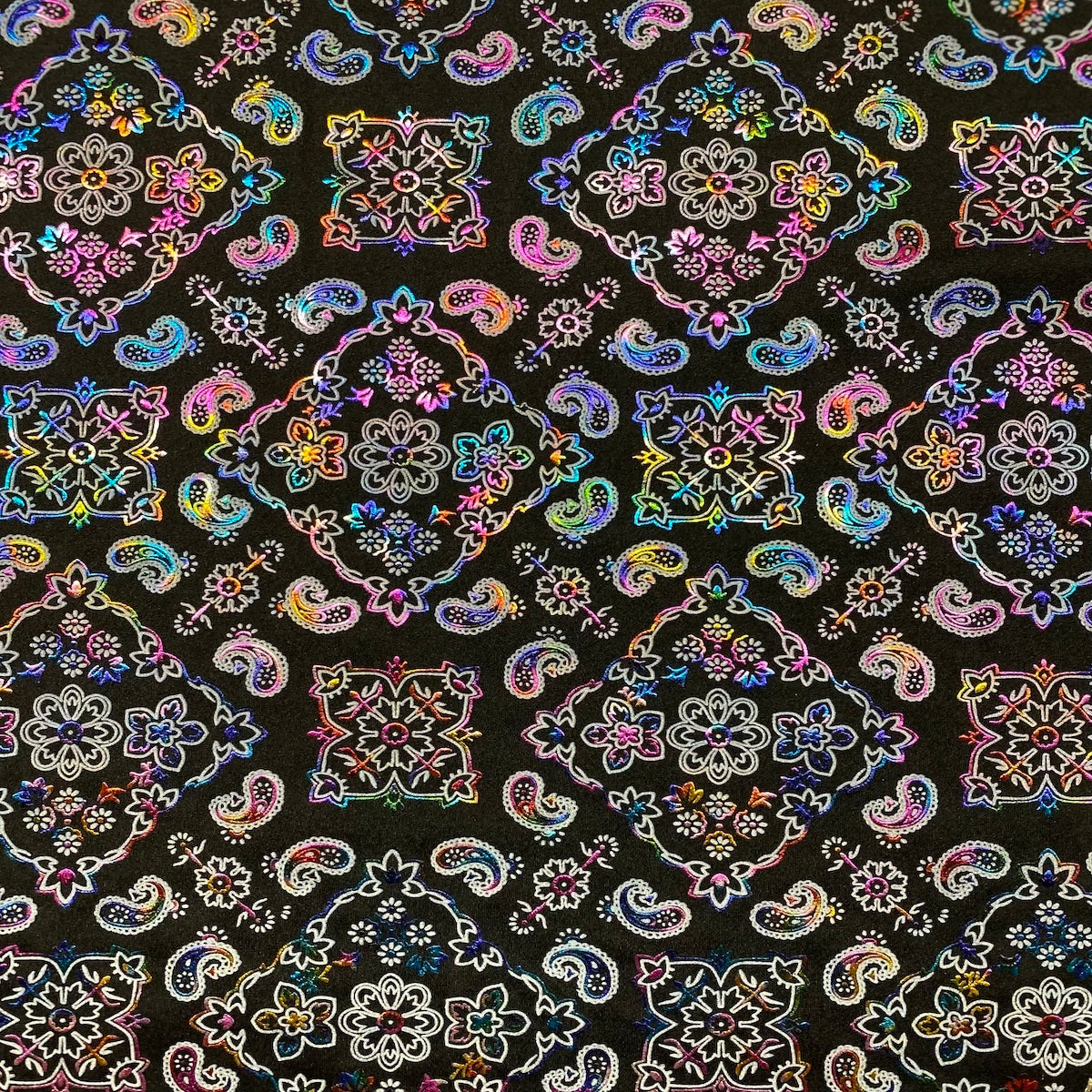 Bandana Paisley Print Nylon Spandex Fabric - Paisley Print, 60" Width (1 Yard)