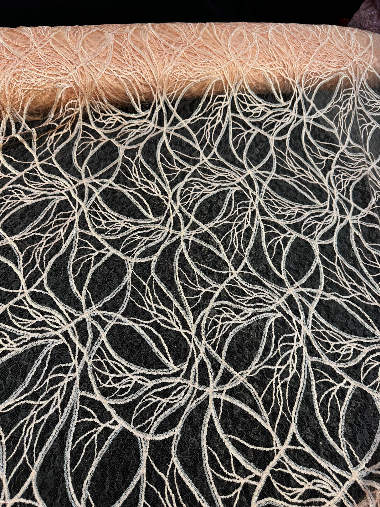 Stretch Sequin Embroidered Mesh Peach