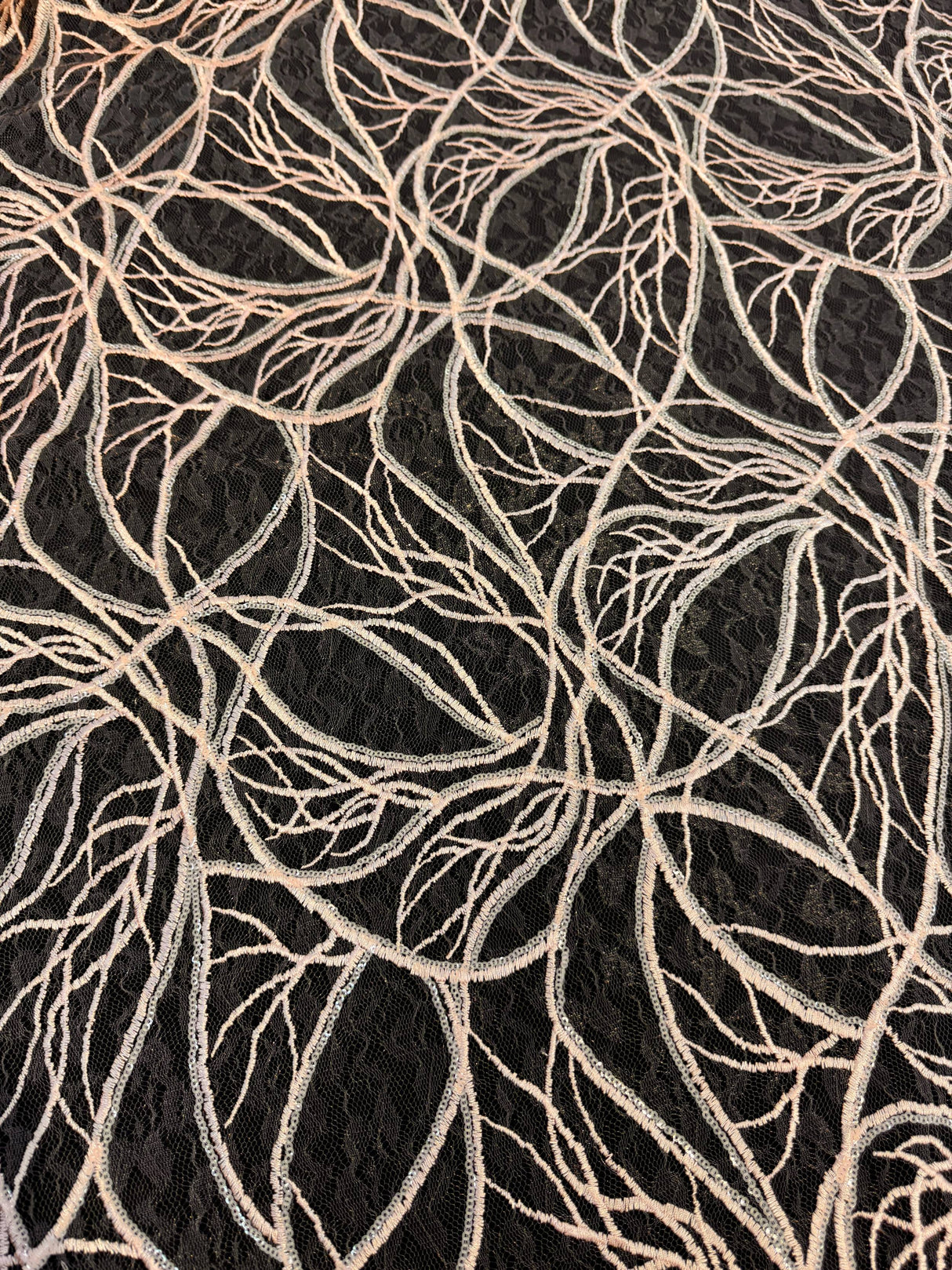 Stretch Sequin Embroidered Mesh Peach