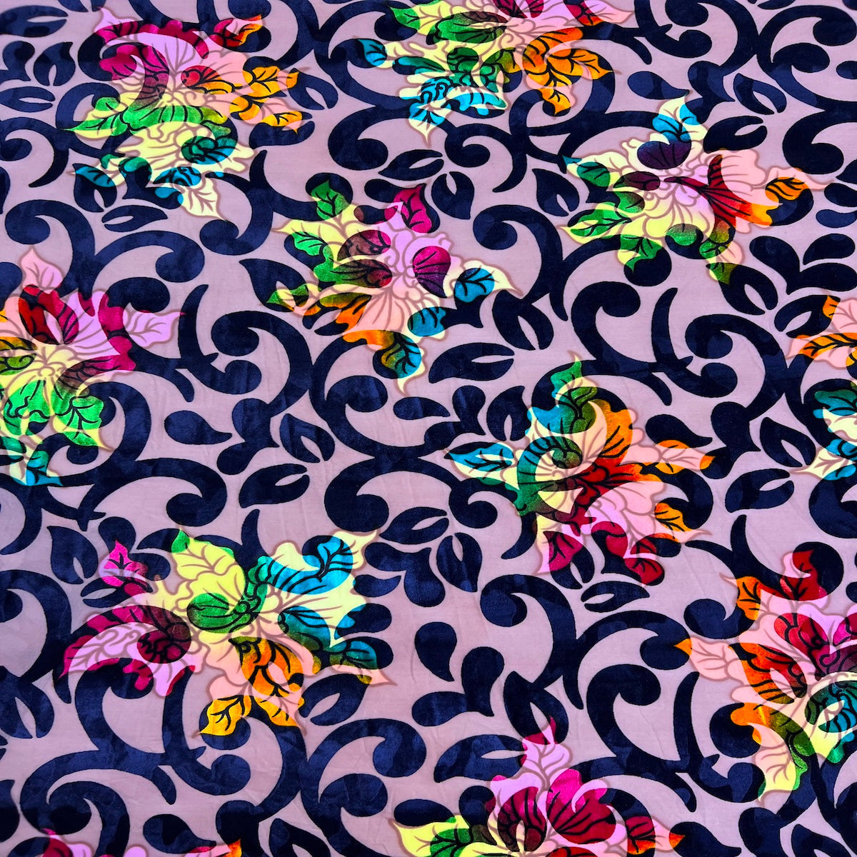 Bombay Multicolor Floral Burnout Stretch Velvet Fabric - Multicolor Floral Burnout, 58" Width (1 Yard)