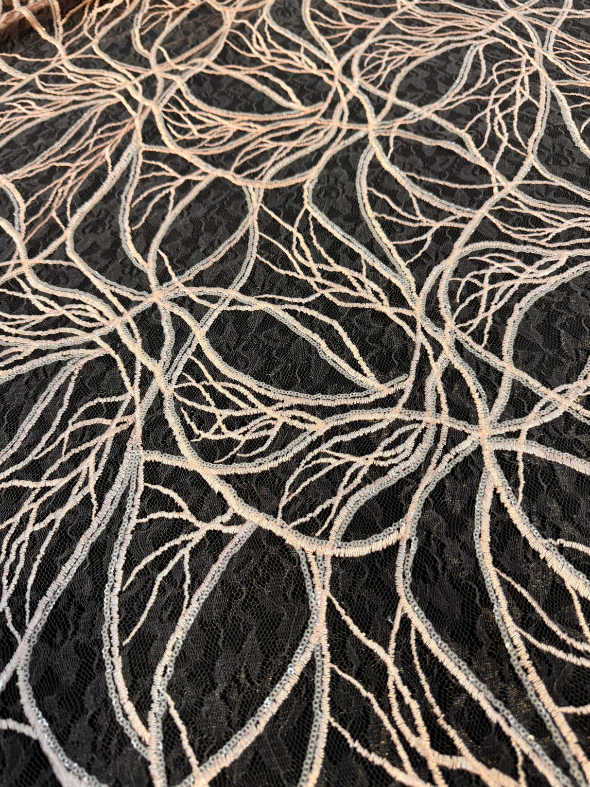 Stretch Sequin Embroidered Mesh Peach
