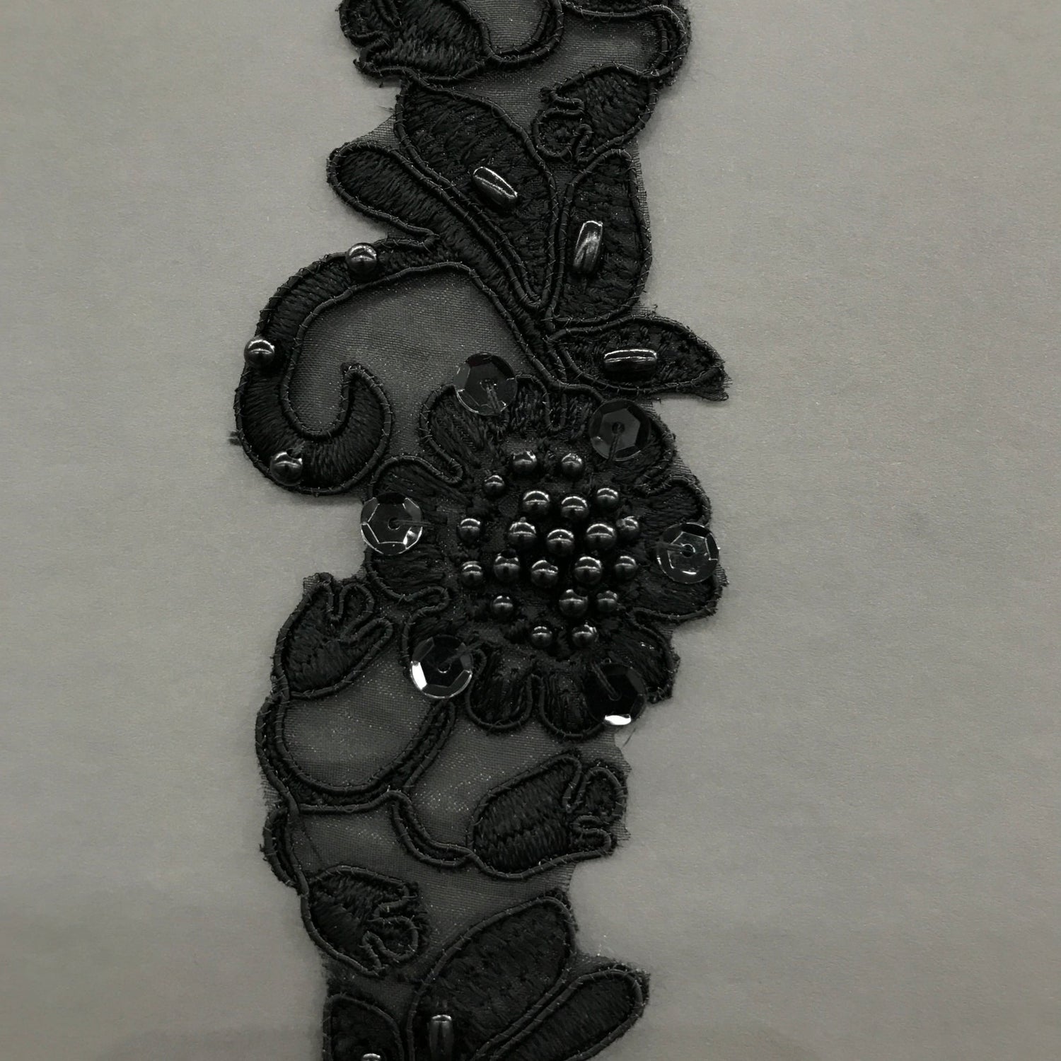 1 Yard Handmade Beaded & Corded Lace Trimming Embroidered on Polyester Organza 2 Inch Width