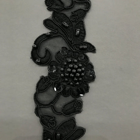 1 Yard Handmade Beaded & Corded Lace Trimming Embroidered on Polyester Organza 2 Inch Width