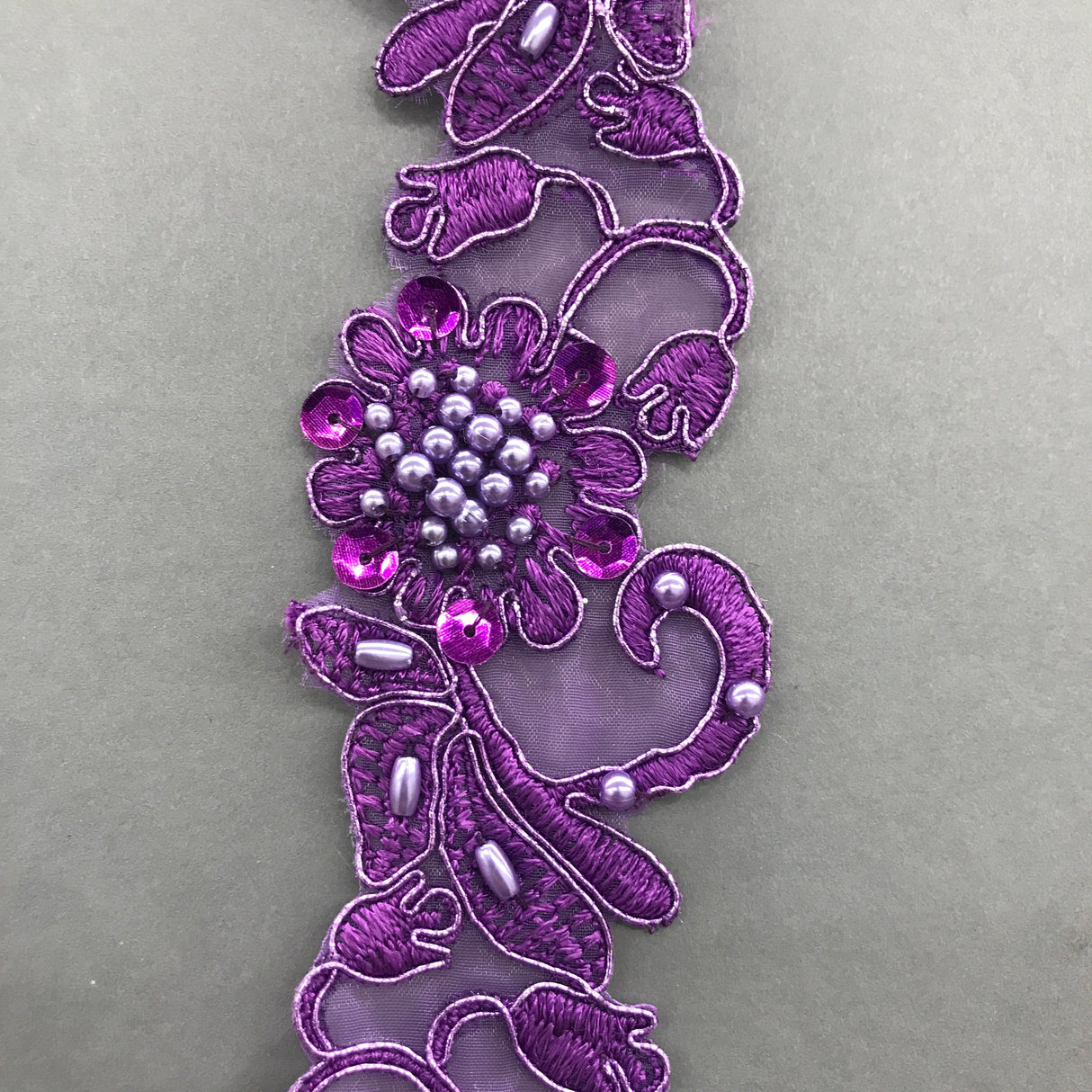 Beaded Corded Lace Trimming Embroidered On 100 Percent Polyester Organza Fabric - 2" Width, 21 Colors (1 Yard)