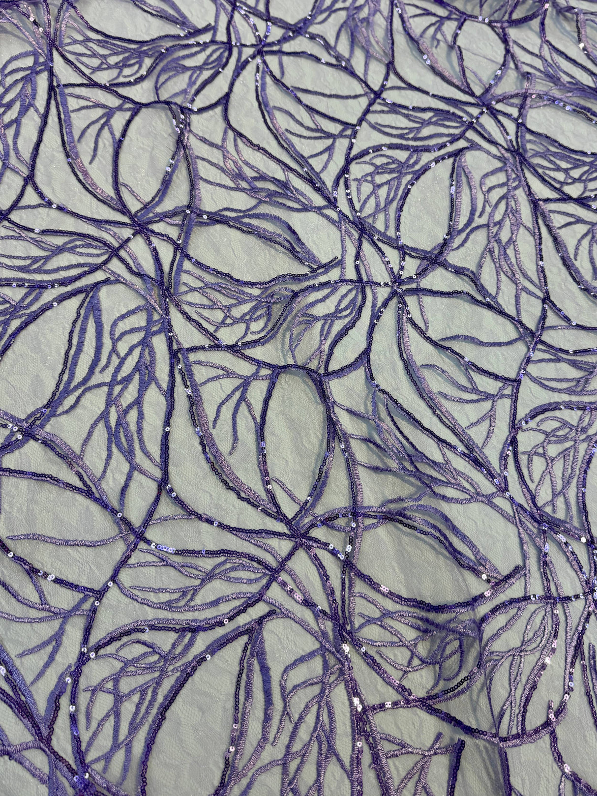 Stretch Sequin Embroidered Mesh Lavender