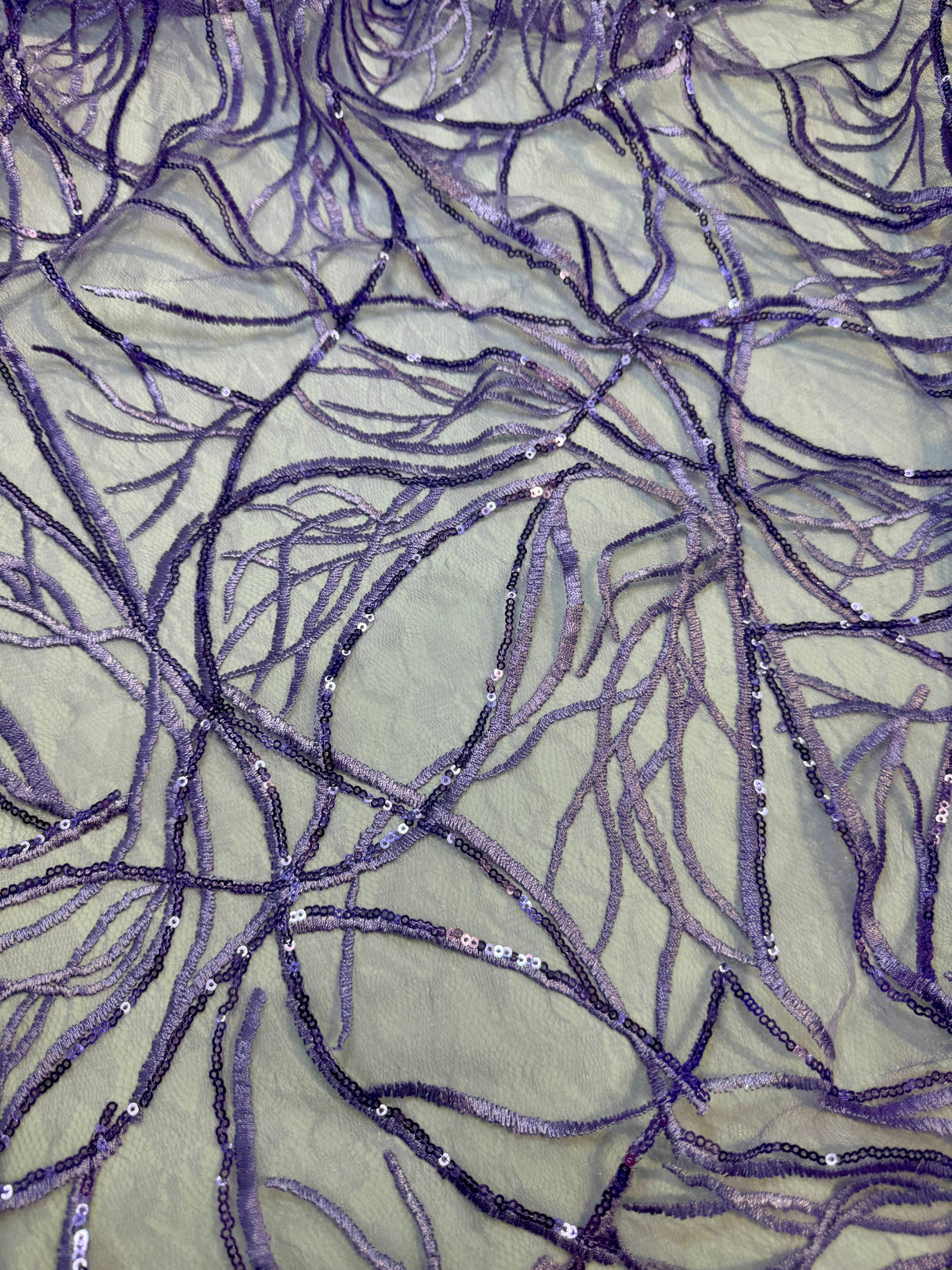 Stretch Sequin Embroidered Mesh Lavender