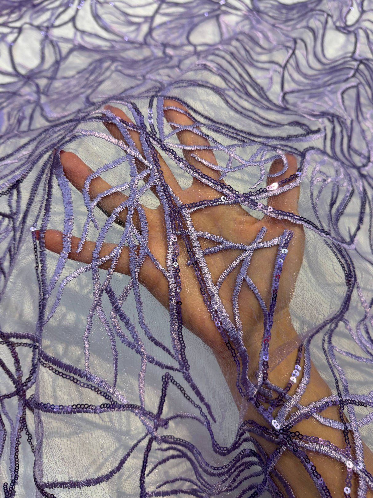 Stretch Sequin Embroidered Mesh Lavender