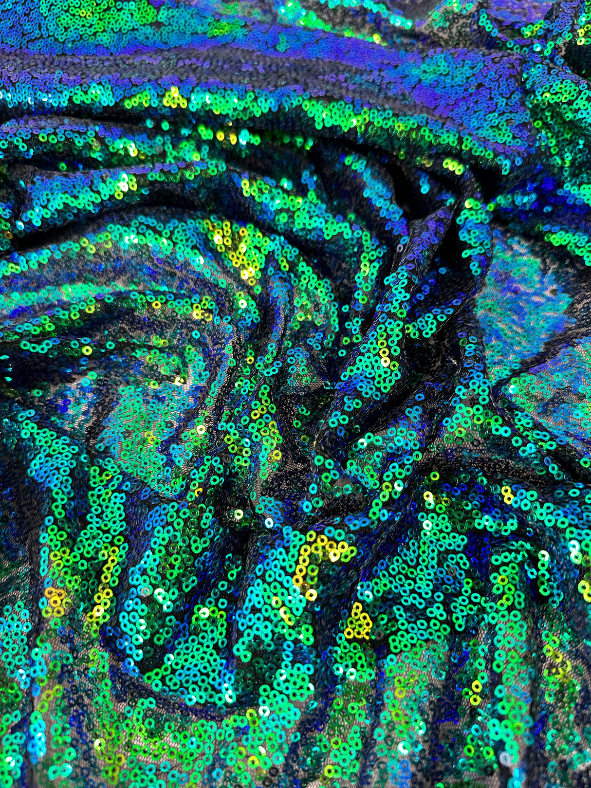 Stretch Sequin On Mesh Green Iridescent