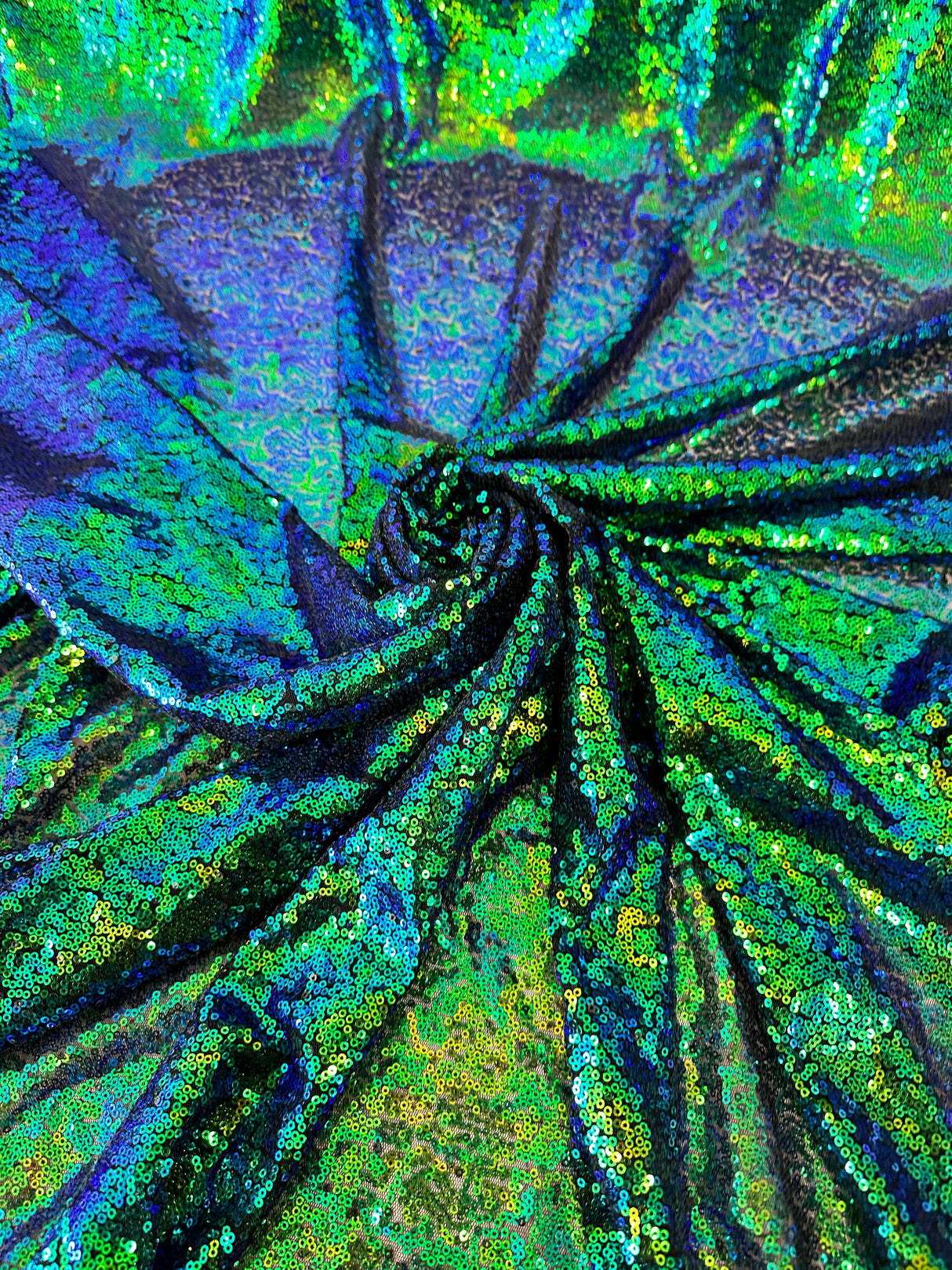 Stretch Sequin On Mesh Green Iridescent