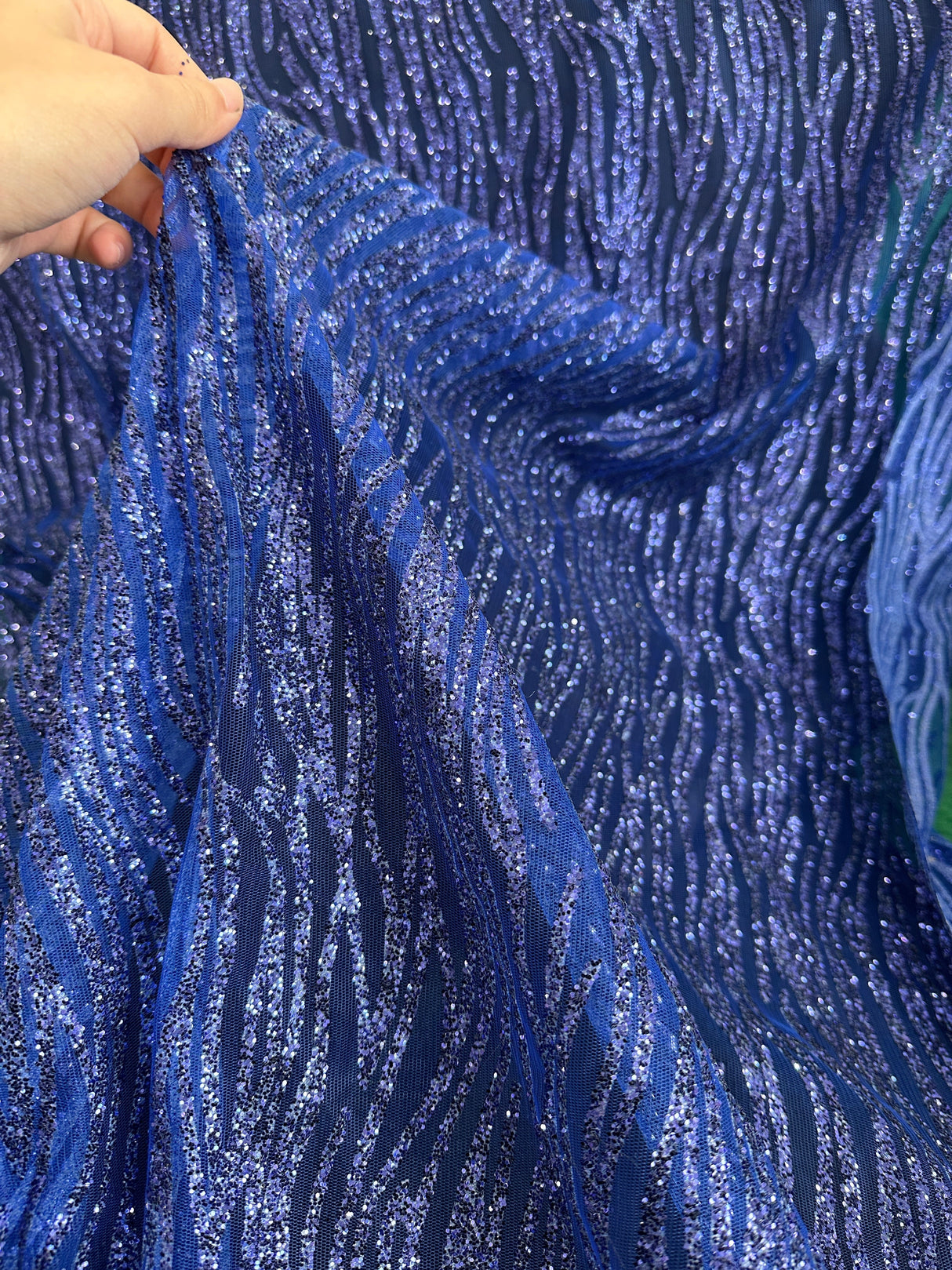 Glitter Lace Royal Blue Wave Design