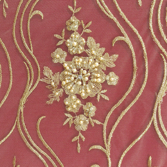 1 Yard Silver Beaded Lace Fabric Embroidered on Polyester Net Mesh Pearl Detail 51 Inch Width