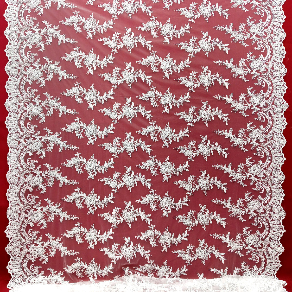Embroidered Mesh Bridal Lace White