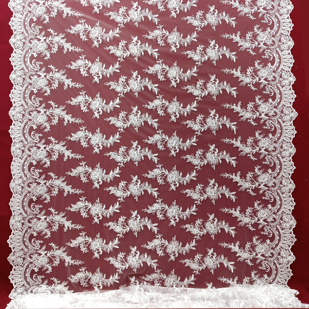 Beaded Corded Bridal Lace Fabric 51"