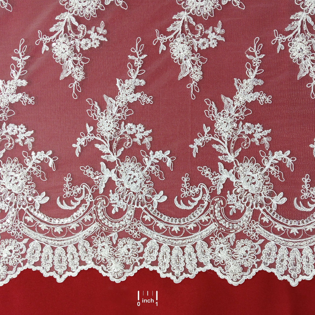 Beaded & Corded Bridal Polyester Lace Fabric - Embroidered Net Mesh, 51" Width (1 Yard)