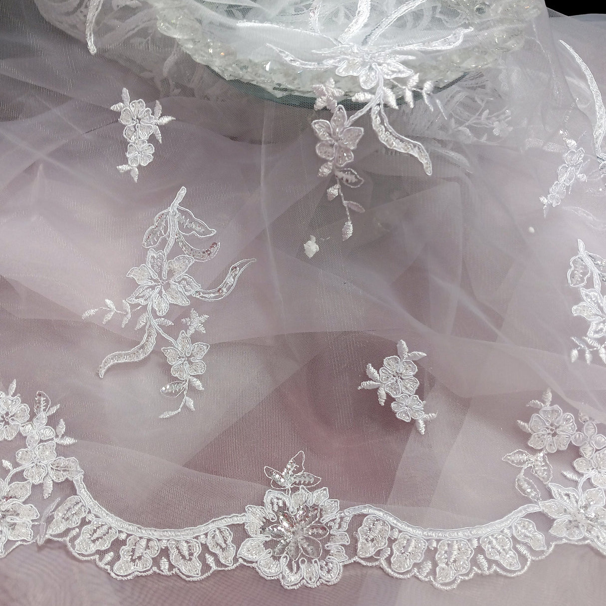 Beaded Corded Bridal Lace Fabric
