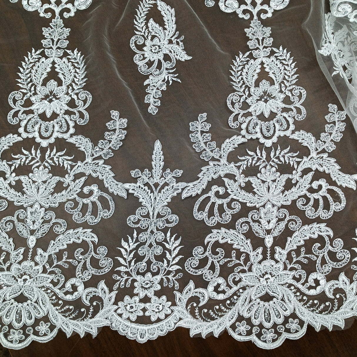 Beaded Corded Bridal Lace Fabric 51" White Ivory