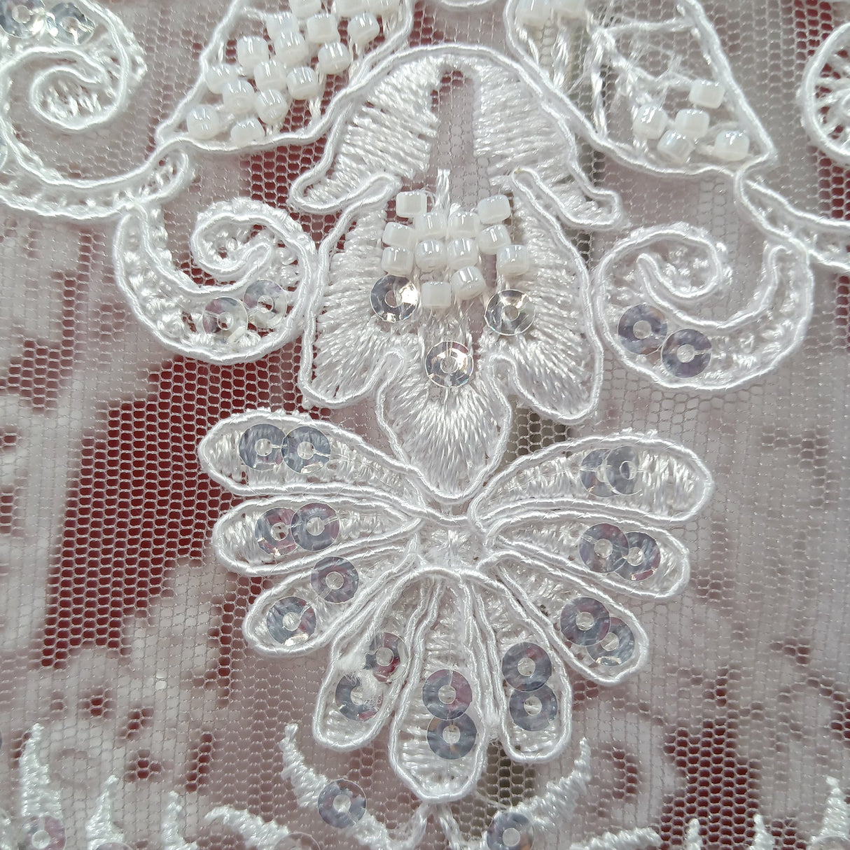 Beaded Corded Bridal Lace Fabric 51" White Ivory