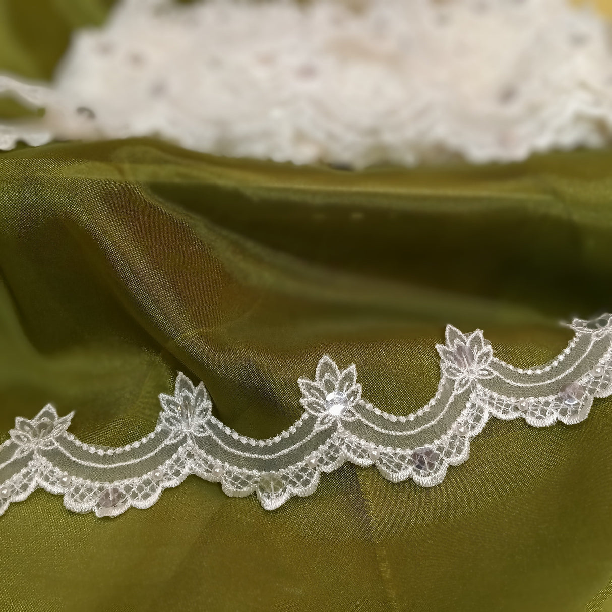 Beaded Lace Trimming on Polyester Organza