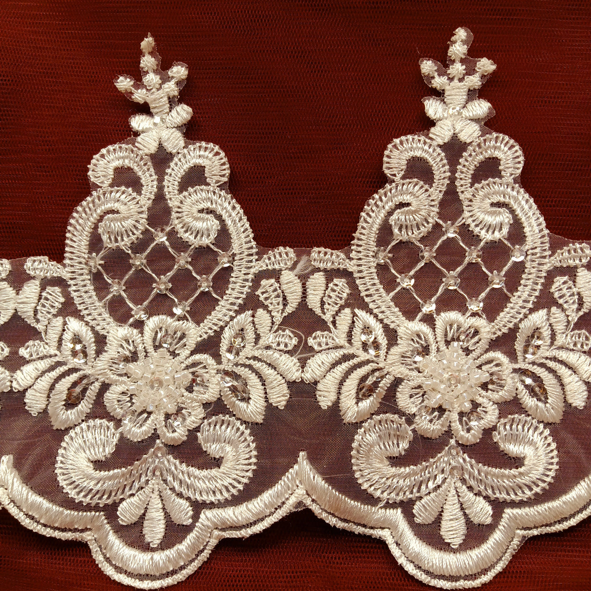 Beaded Lace Trimming on Polyester Organza