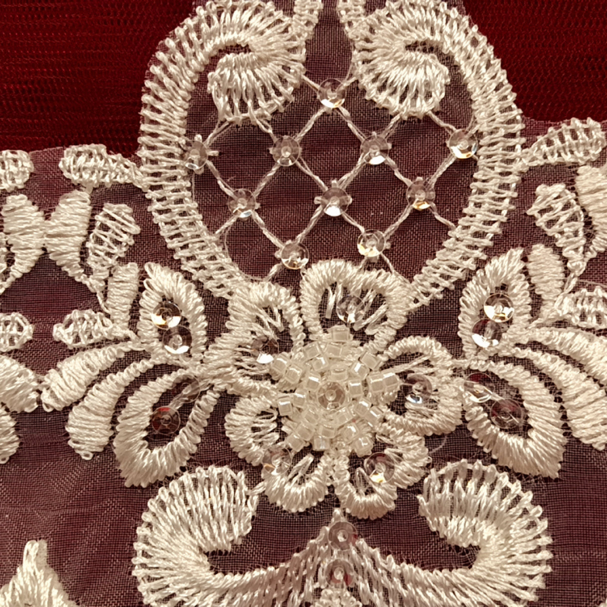 Beaded Lace Trimming on Polyester Organza