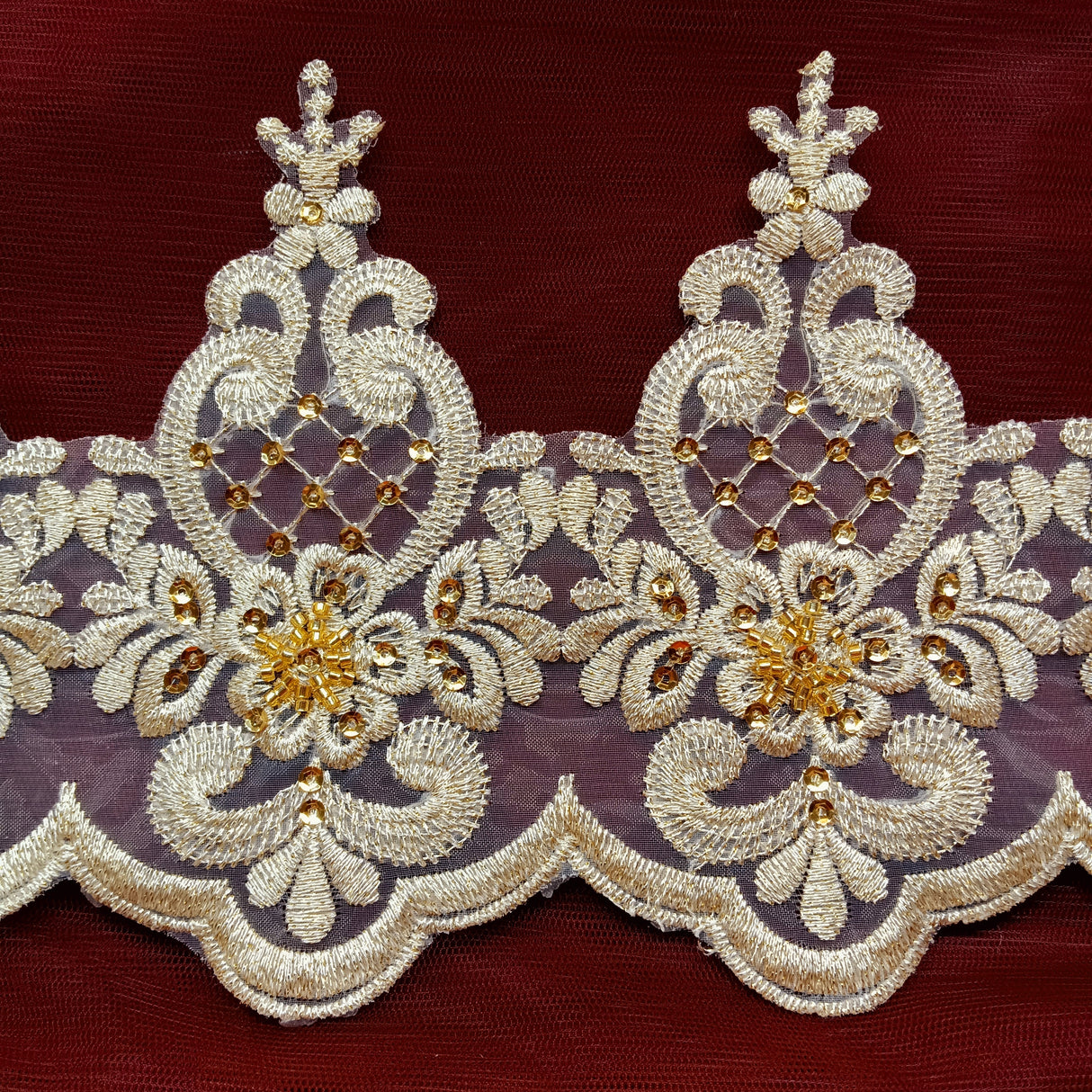 Beaded Lace Trimming on Polyester Organza
