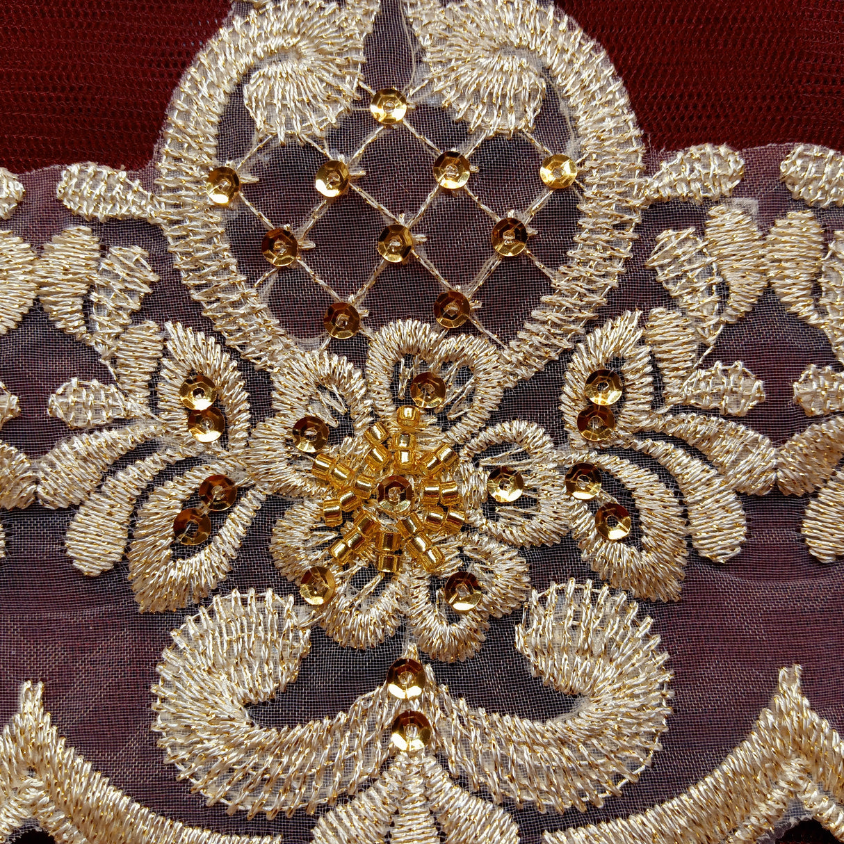 Beaded Lace Trimming on Polyester Organza