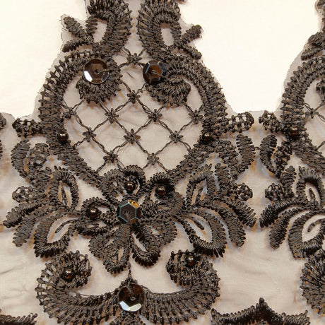 1 Yard Beaded Lace Trimming on Organza | 6" Wide | Handmade Embroidered Trim for Bridal, Gowns & Costumes