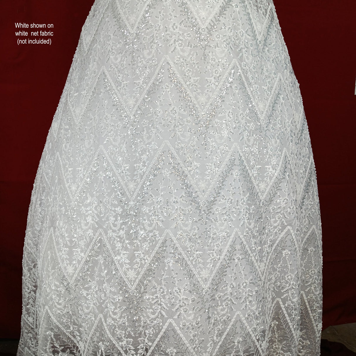 Beaded Sequined Lace Fabric on Polyester Net Mesh