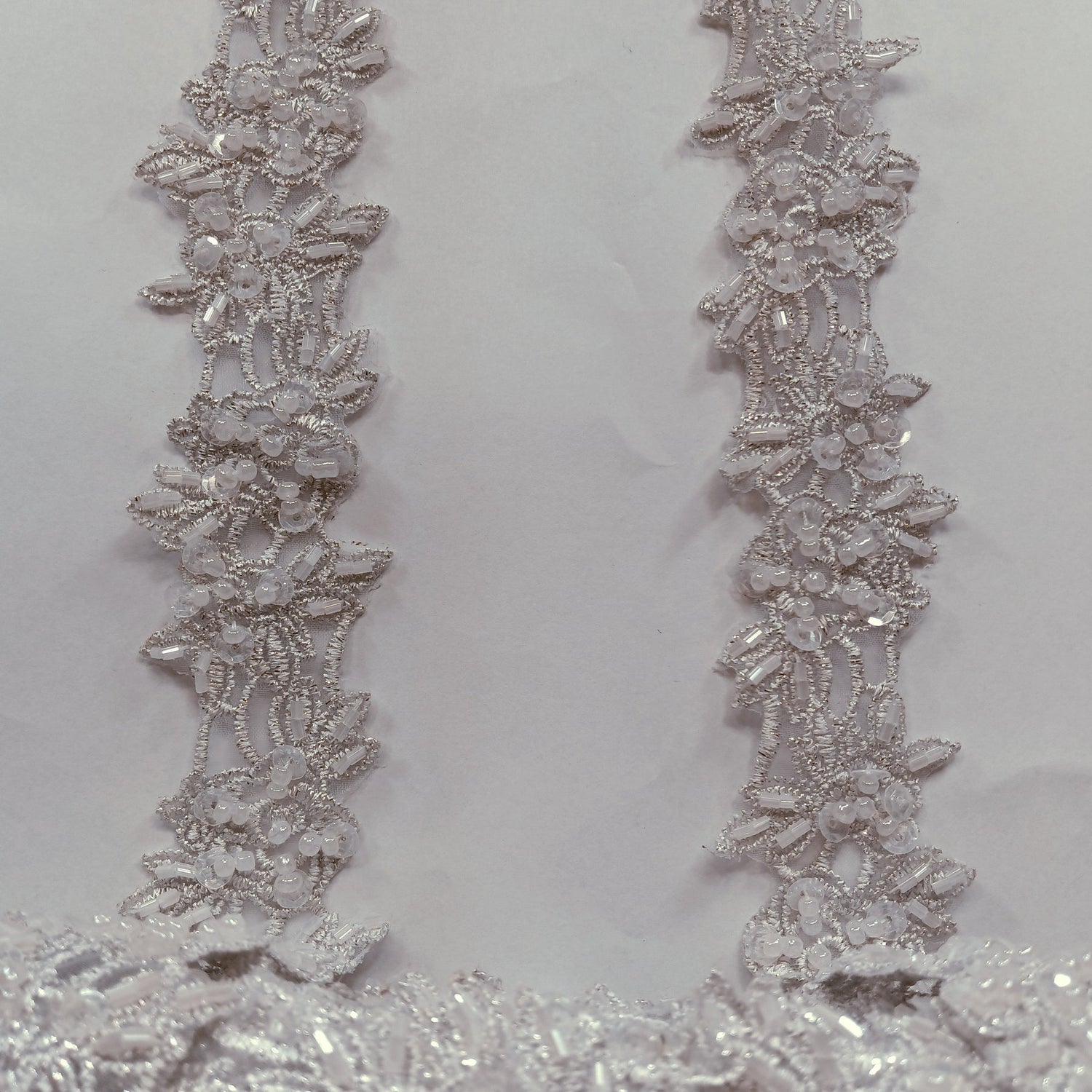 1 Yard Exquisite Beaded Lace Trimming Embroidered Polyester Organza for Bridal Dresses 1.5 Inch Width