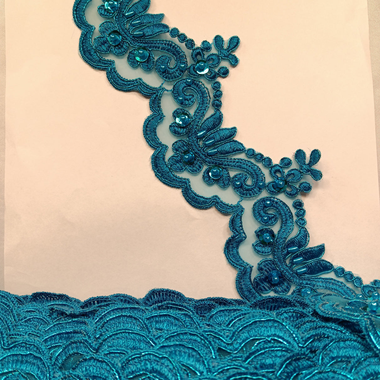 Beaded Corded Lace Trim on Organza 3"